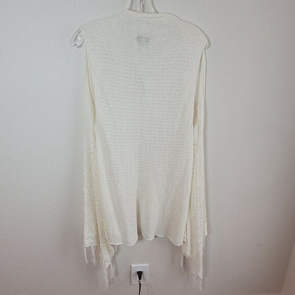 Ivory Crochet Open Cardigan Sweater Womens 2X Live And Let Live Boho Fringe - Picture 4 of 13